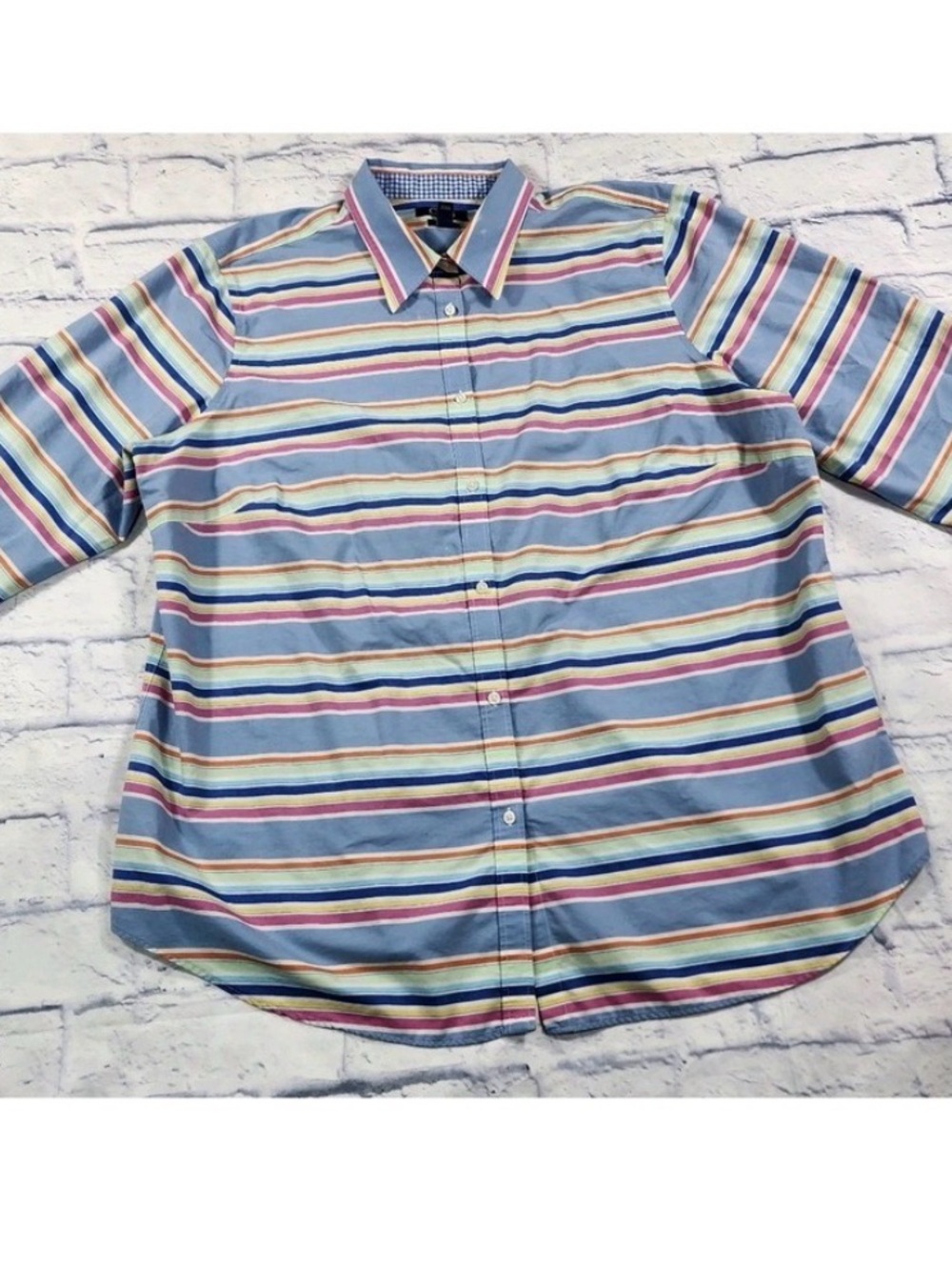 Chaps Women’s No Iron Preppy Multicolor Horizontal Stripe Button-Down Shirt